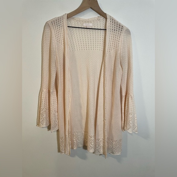 LC Lauren Conrad Sweaters - LC Lauren Conrad Bell-Sleeve Pointelle Knit Open Front Cardigan Pink Size Medium